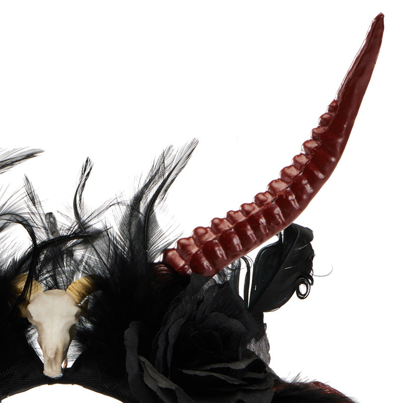 Gothic Dark Devil Horn Skull Halloween Red Antelope Horn Headband — side view