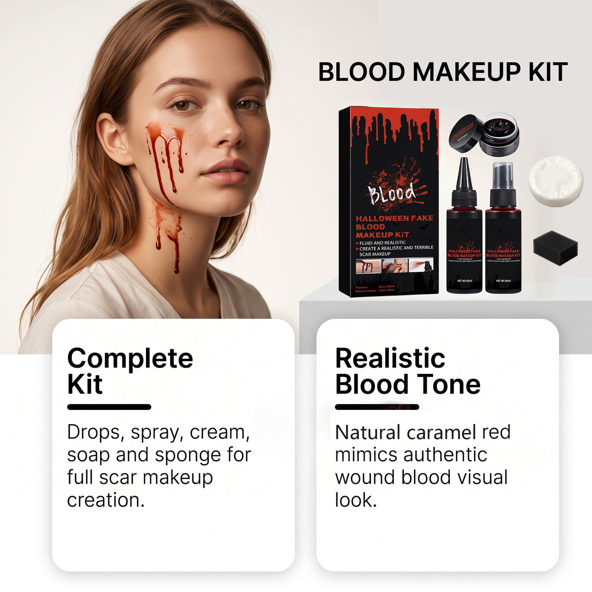 Halloween Fake Blood Makeup Set, Realistic Wound Effects, Cosplay Stage Party Costume Prop — side view
