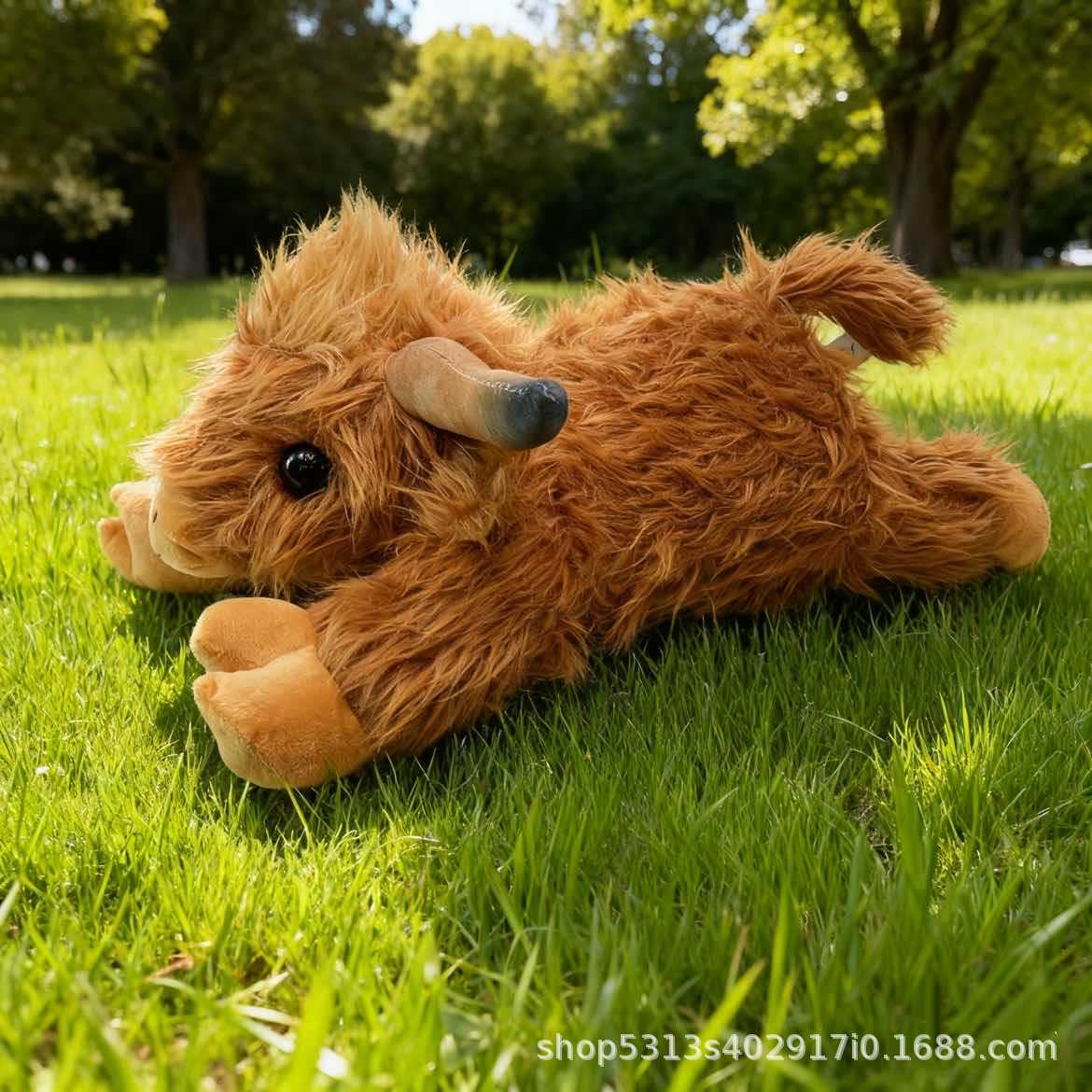 Long-Haired Highland Cow Lifelike Scottish Highland Cattle Plush Toy Doll — back view