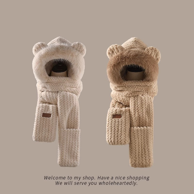 Bear Ears Plush Hat And Scarf For Women | Magic Stories
