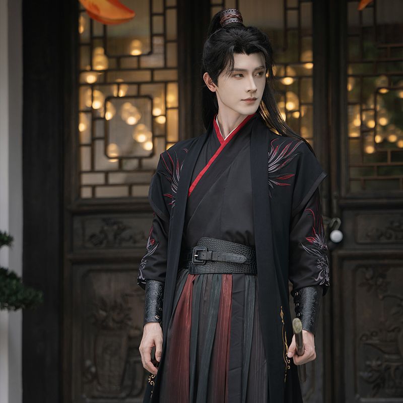 Martial Arts Embroidered Black And Red Costume Cosplay Costume — back view