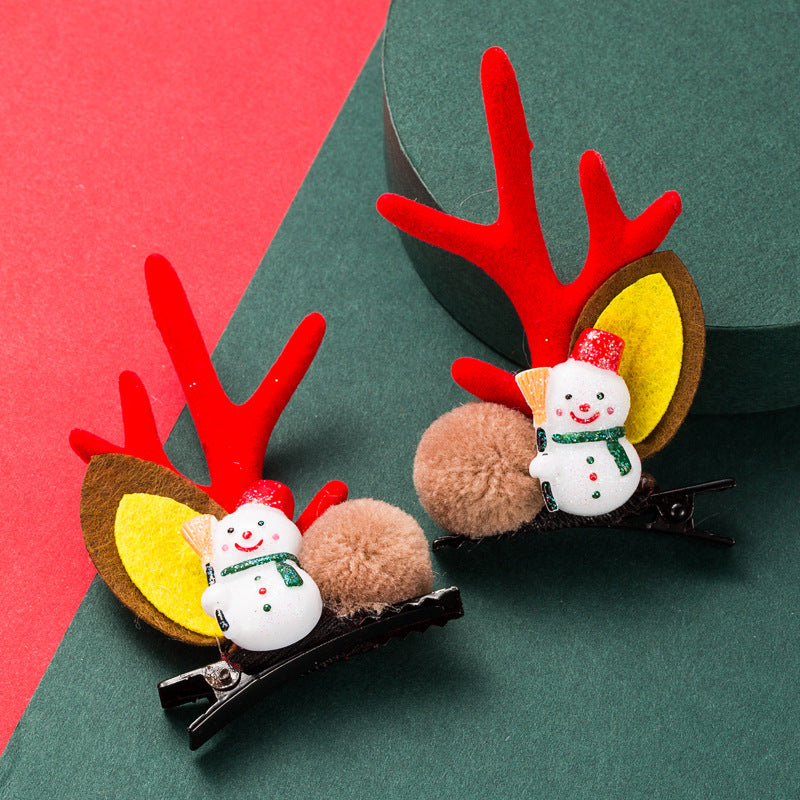 Christmas Series Cute Moose Horns Bells Flannel Two-piece Hairpin — detail