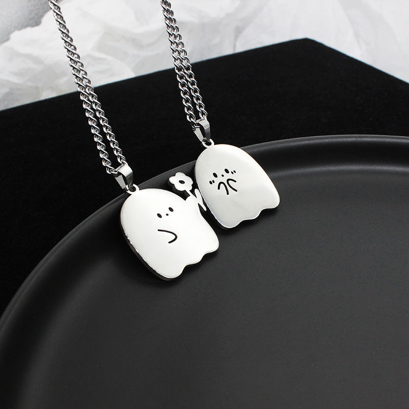 Cute Ghost Couple Necklace - Stainless Steel — detail