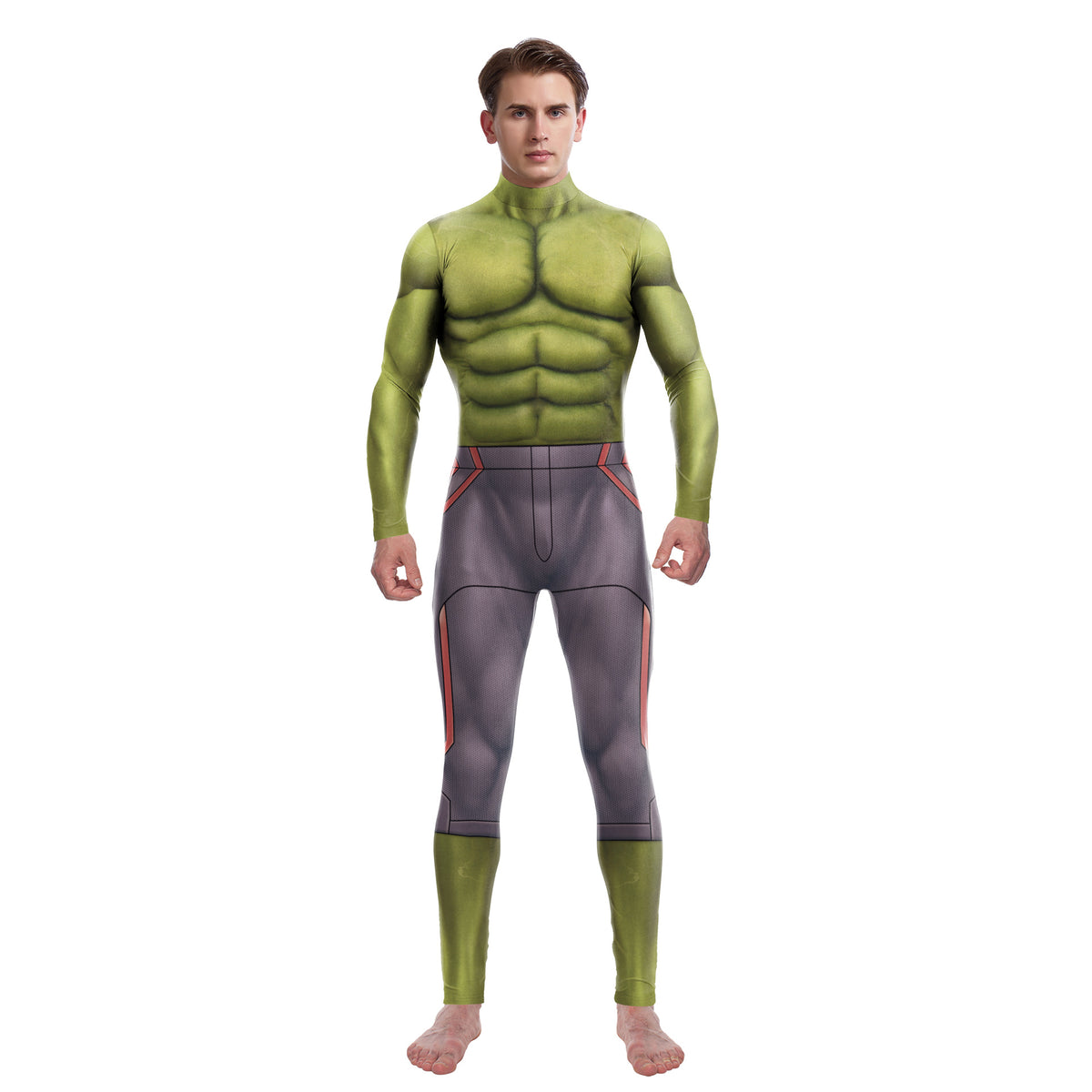 New Foreign Trade Digital Print Cosplay Costume Green Body Suit Muscle Bodysuit Performance Outfit — scale reference