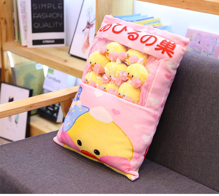 Kawaii 8pcs LaLafanfan Cafe Duck Plush Balls Bag Snack Toy Pillow — side view