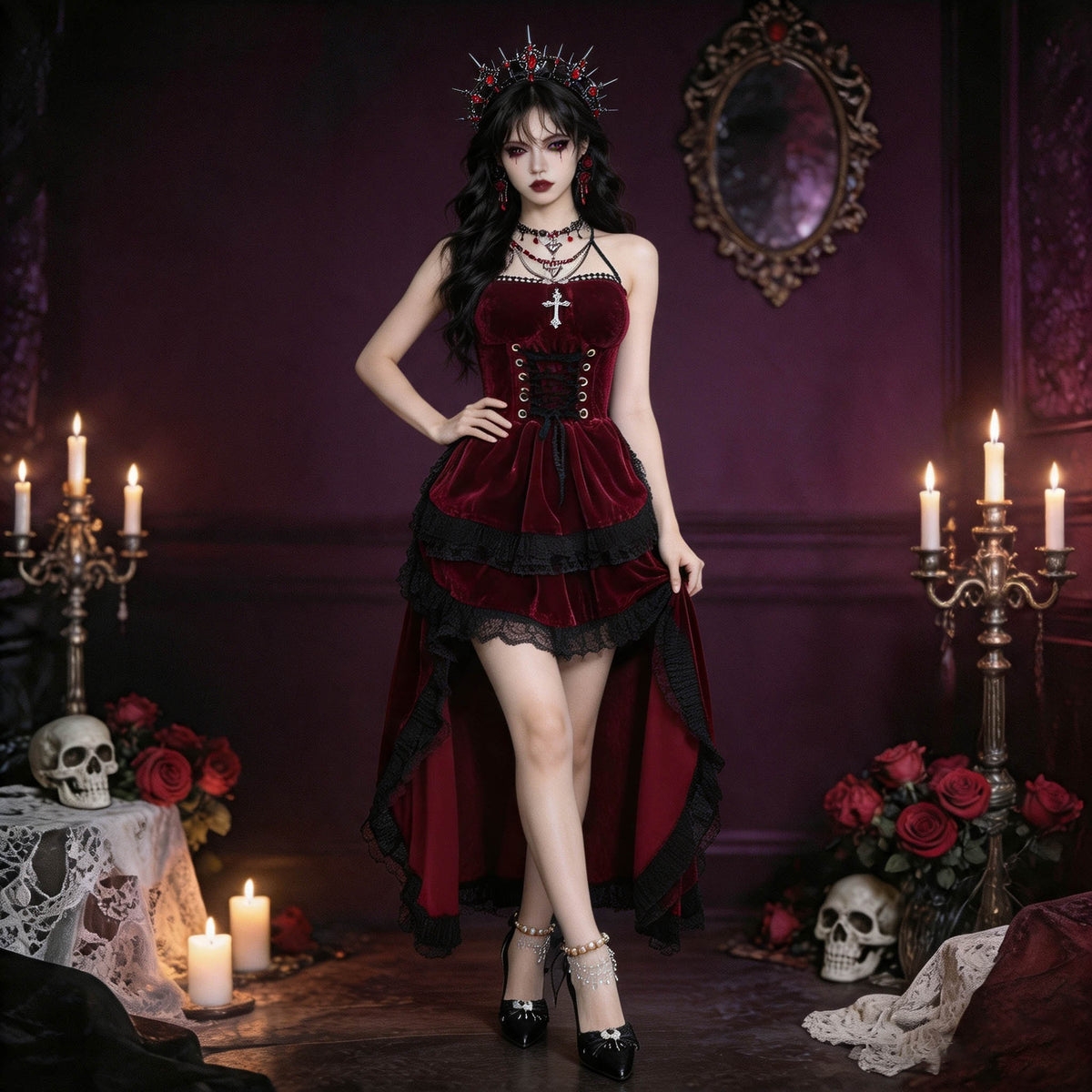 Burgundy Velvet Corseted Mermaid Gown Dark | Magic Stories