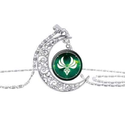 Vintage Hollow Moon Pendant Necklace Genshin Impact Eye of God Weapon Props Dome Glass Necklaces For Women