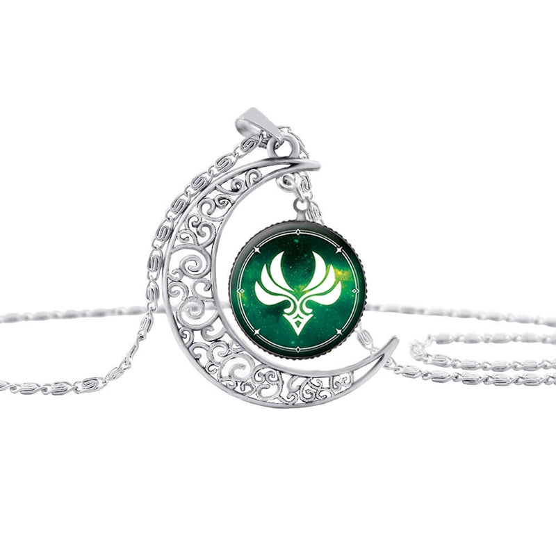 Vintage Hollow Moon Pendant Necklace Genshin Impact Eye of God Weapon Props Dome Glass Necklaces For Women