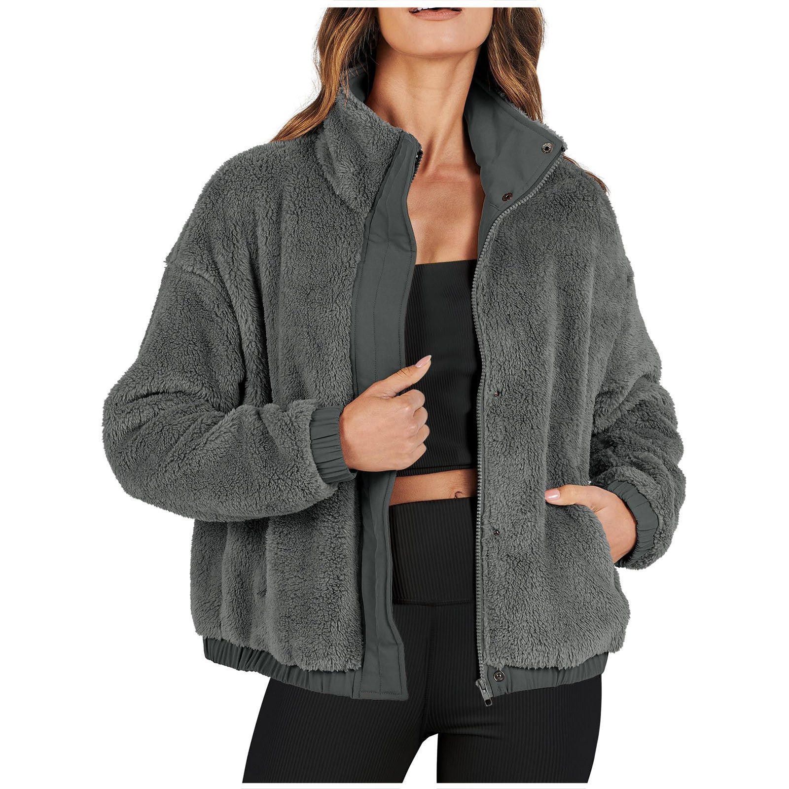 Loose Casual Jacket Soft Plush Warm Jacket — side view