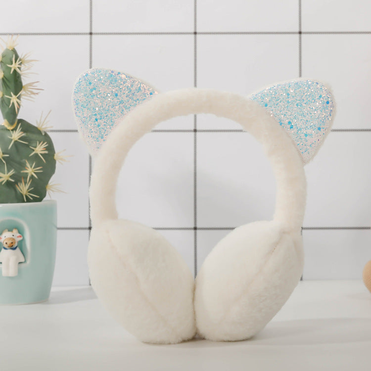 Warm Sequined Cat Ears Plush Earmuffs — side view