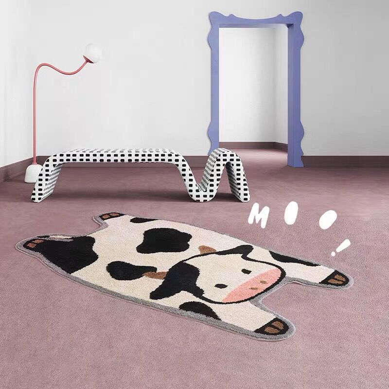 Bedroom Cute Cow Shape Plush Rug — back view