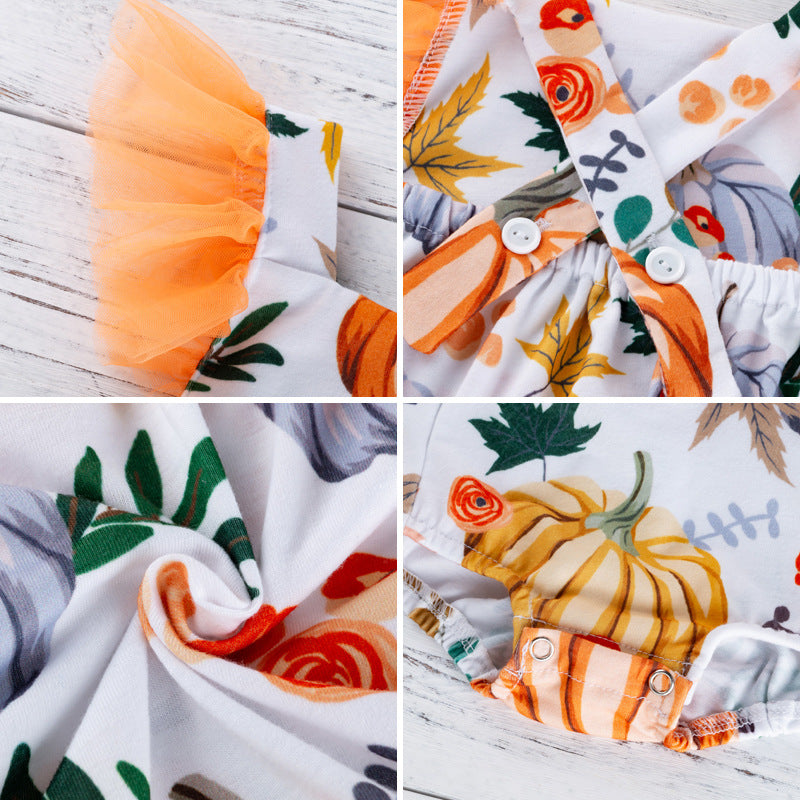 Printed pumpkin onesie — side view