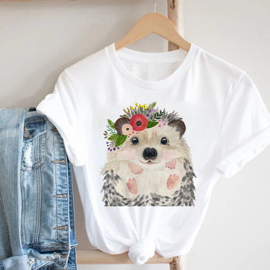 Women's Hedgehog Animal Retro Cute Anime Short Sleeve T-Shirt