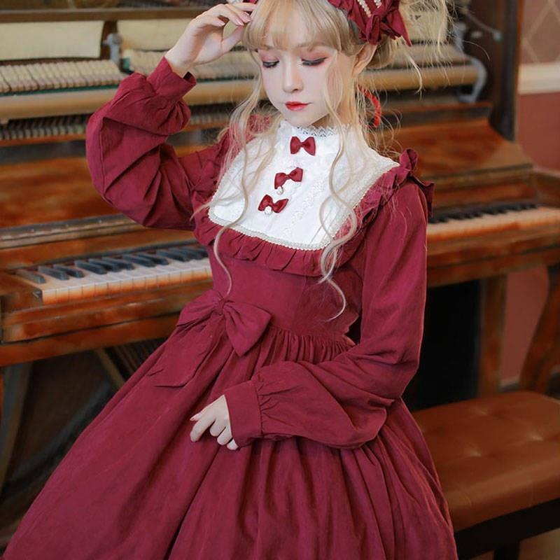 Lolita Dress Sweet And Cute Dallas Dance Solid Color Gothic Daily Bow Lace Princess Tea Party Dress — back view