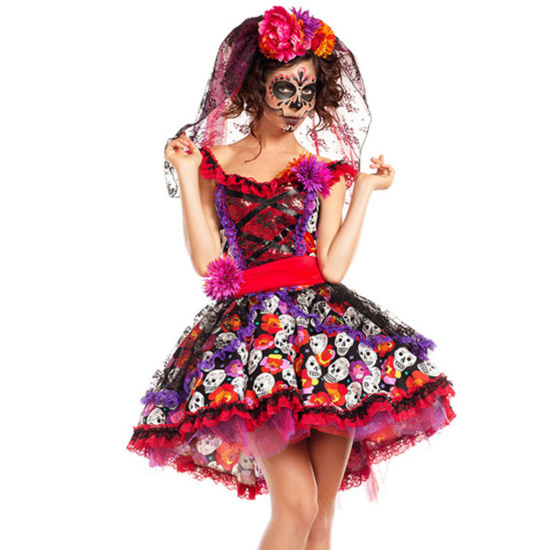 Skeleton Skirt Ghost Zombie Demon Costume — back view