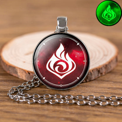 Genshin Impact Accessory 3-Piece — Luminous Glass Keychain, Keqing Enamel Earrings & Glow-in-the-Dark Necklace — side view