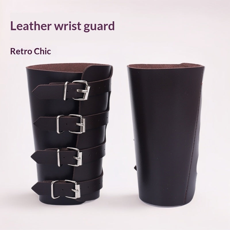 Leather Wrist Guard Set Armor Costume Prop Cosplay Protective Wristband — back view