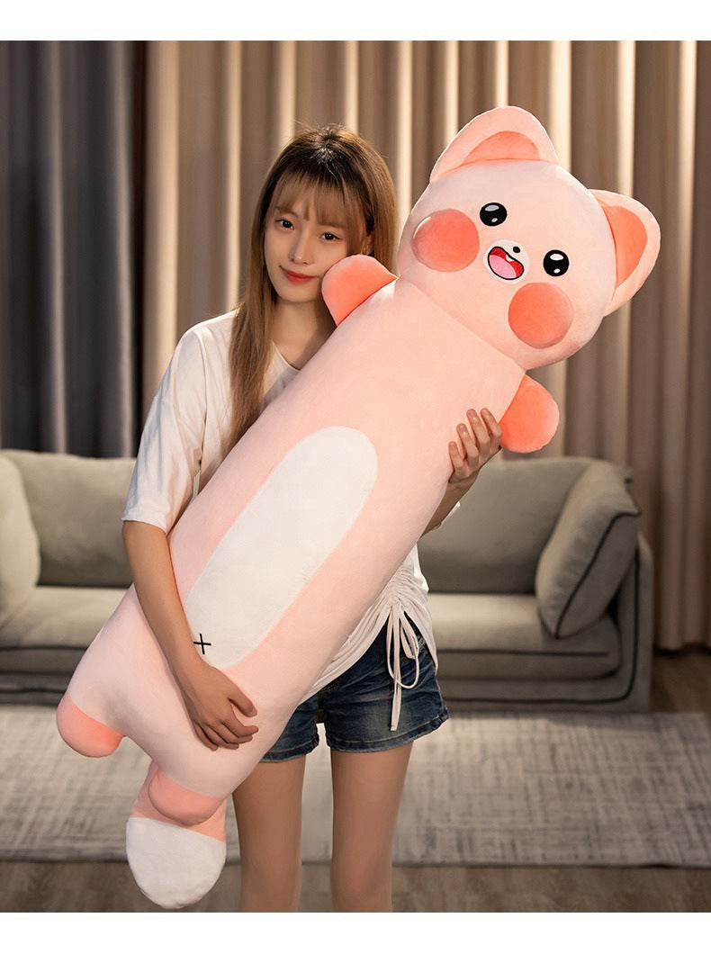 Cute Cat Plush Doll Soft Long Body Raccoon Pillow — detail