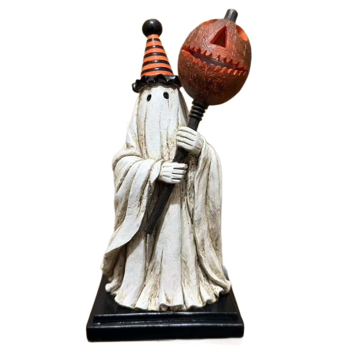 Glowing Pumpkin Wand And Ghost Statue Ornaments — side view