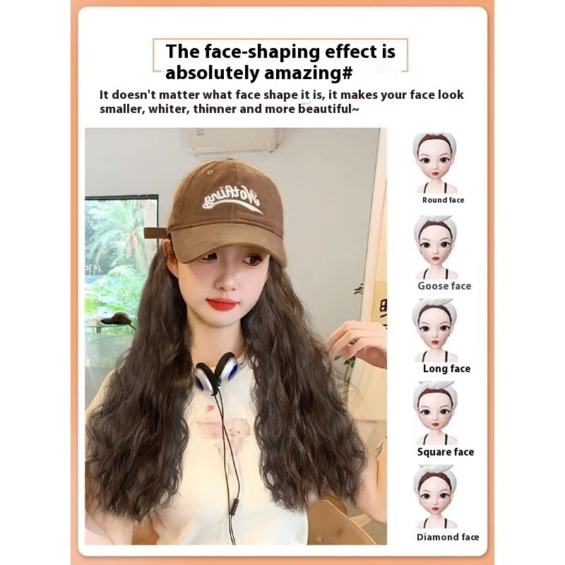 Hat Wig Integrated Fashion Large Wig Full-head Wig — side view