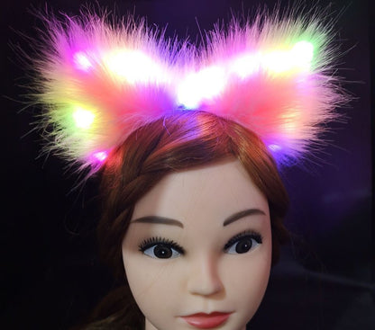 Glowing Cat Ears Headband Plush Cute Hairpin Halloween Hair Accessories — in use