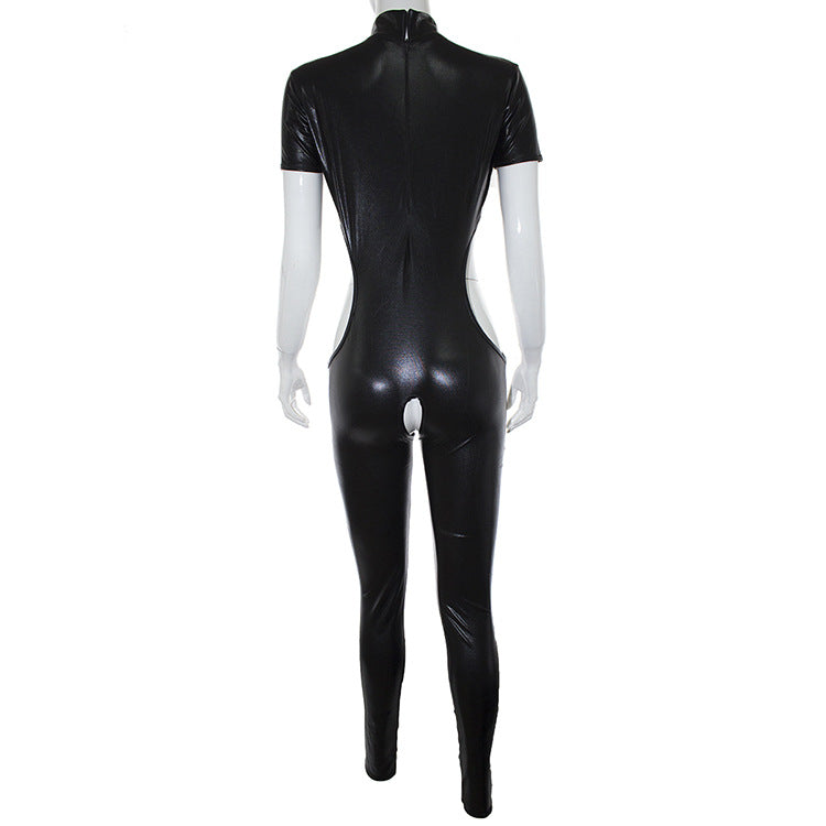 Black Patent Leather Costume Cosplay Queen's Bodysuit — detail