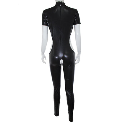 Black Patent Leather Costume Cosplay Queen's Bodysuit — detail