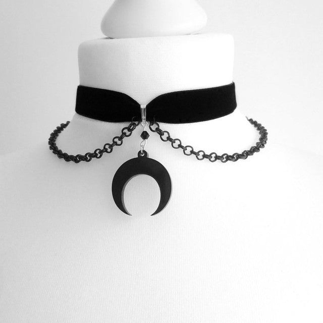 Black Crescent Moon Choker Necklace Gothic | Magic Stories