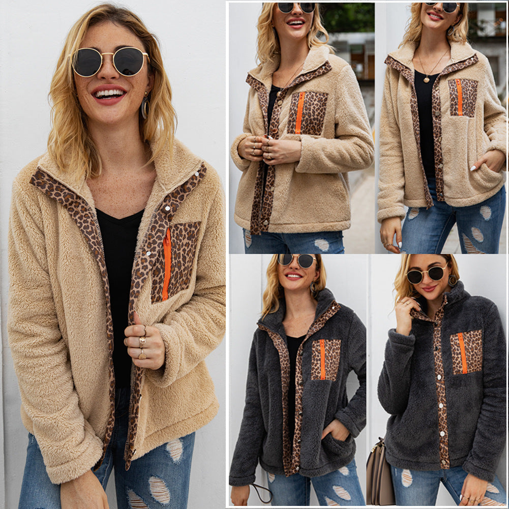 Leopard zipper plush coat | Magic Stories