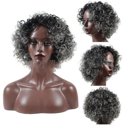 Granny gray short chemical fiber wig headgear