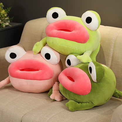 Big mouth frog plush toy doll — detail