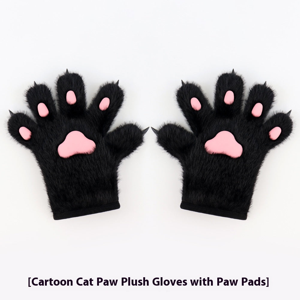 Neko Cosplay Accessory 3-Piece — Cat Ears & Tail Set, Plush Paw Gloves & Fox Mask Beast Set — back view