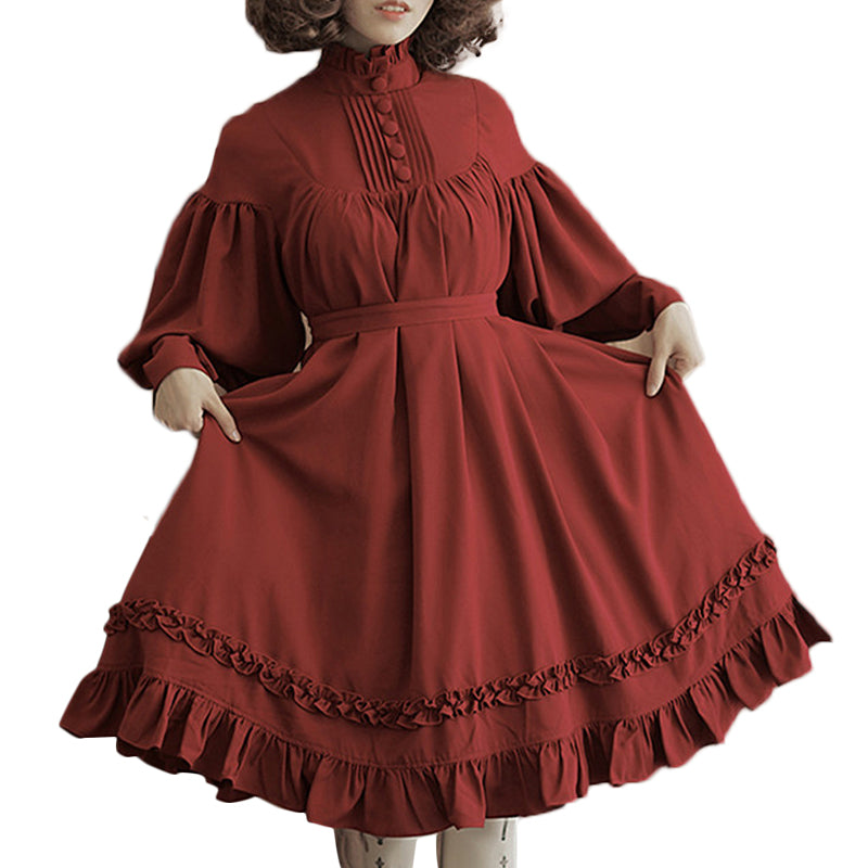 Long Sleeve Lolita Princess Dress Button Lace Dress — back view
