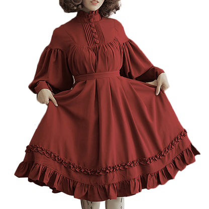 Long Sleeve Lolita Princess Dress Button Lace Dress — back view