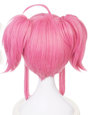 Anime Game Wig Cosplay Hair Set — Short Pink Wig — side view