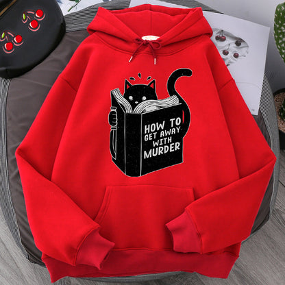 Men's And Women's Hooded Sweater Cartoon Anime Cute Cat Reading Print Sweatshirt — back view