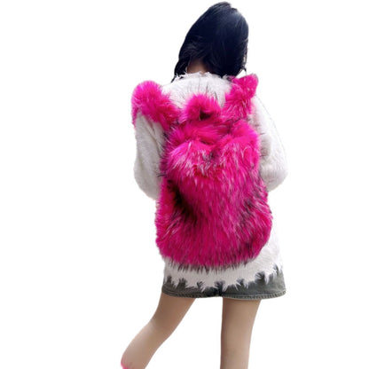 Fur Hot Girl Plush Backpack — in use