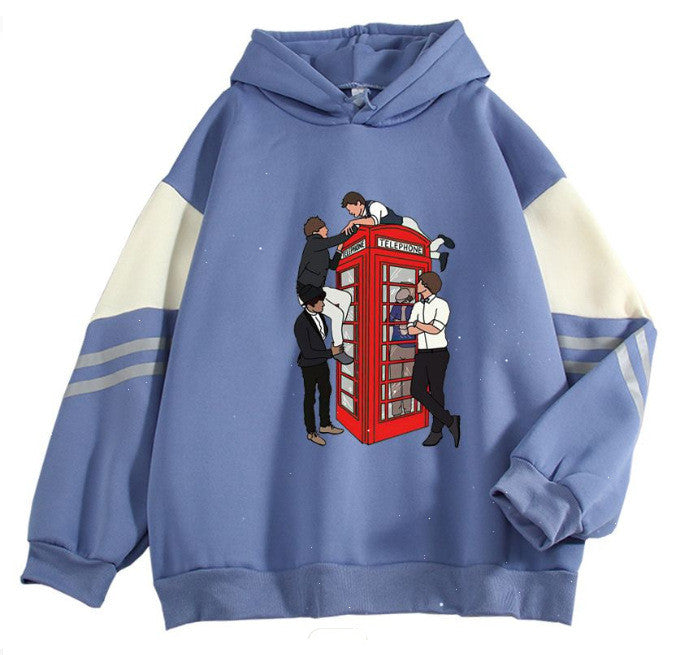 New Cartoon Anime Long Sleeve Casual Loose Contrast Color Hoodie