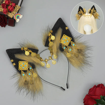 Tibetan Hair Accessories Exotic Wolf Ear Animal Ears Headband Bohemian Travel Photo Shooting Props — scale reference