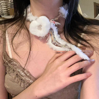 White Plush Choker Heart Necklace | Magic Stories