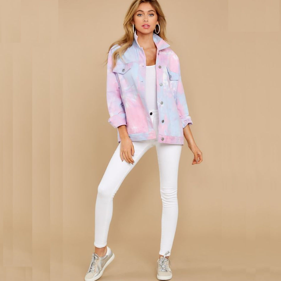 Long Sleeve Slim Harajuku Style Casual Fashion Tie-Dye Jacket