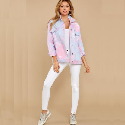 Long Sleeve Slim Harajuku Style Casual Fashion Tie-Dye Jacket