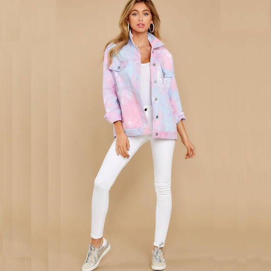 Long Sleeve Slim Harajuku Style Casual Fashion Tie-Dye Jacket