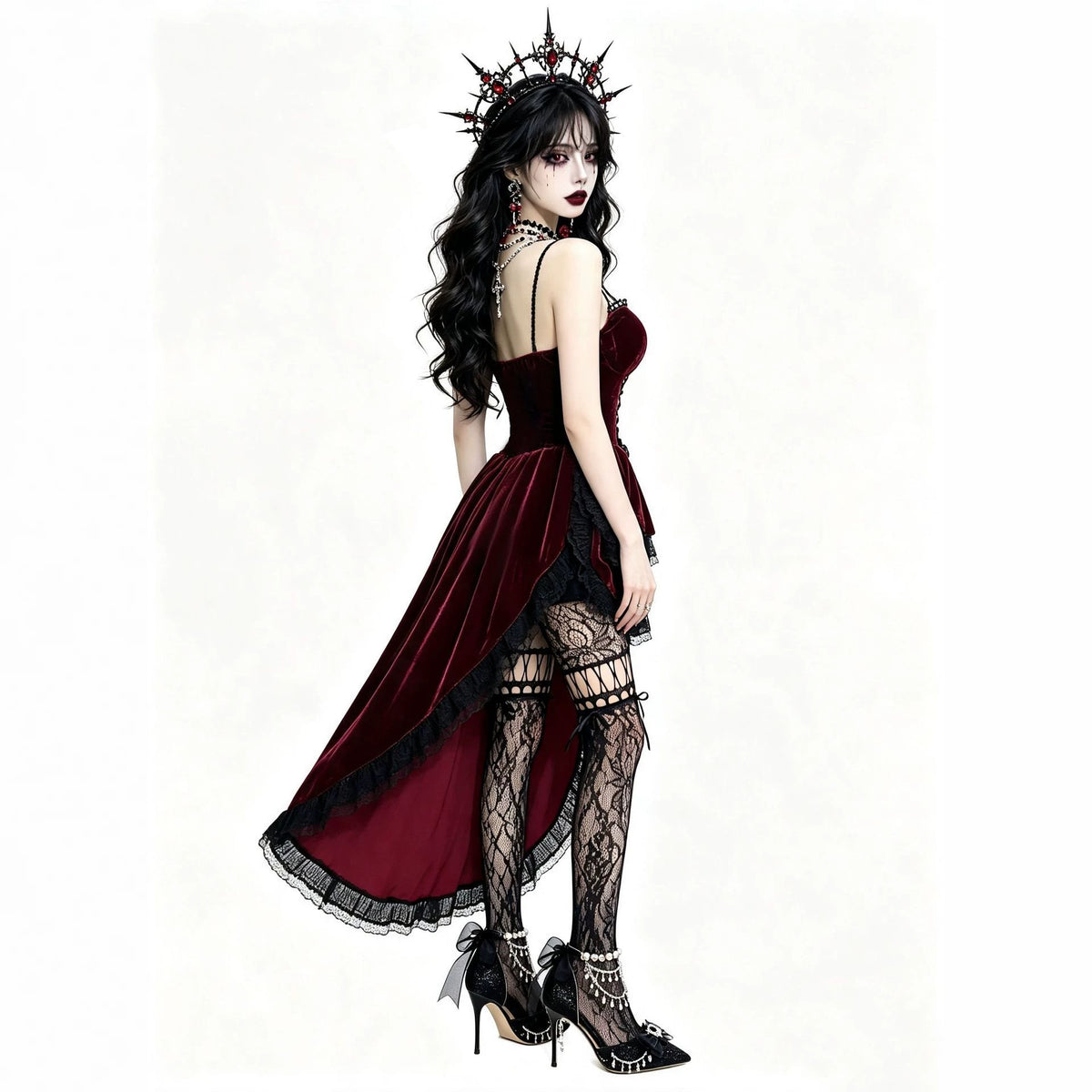 Burgundy Velvet Corseted Mermaid Gown Dark | Magic Stories