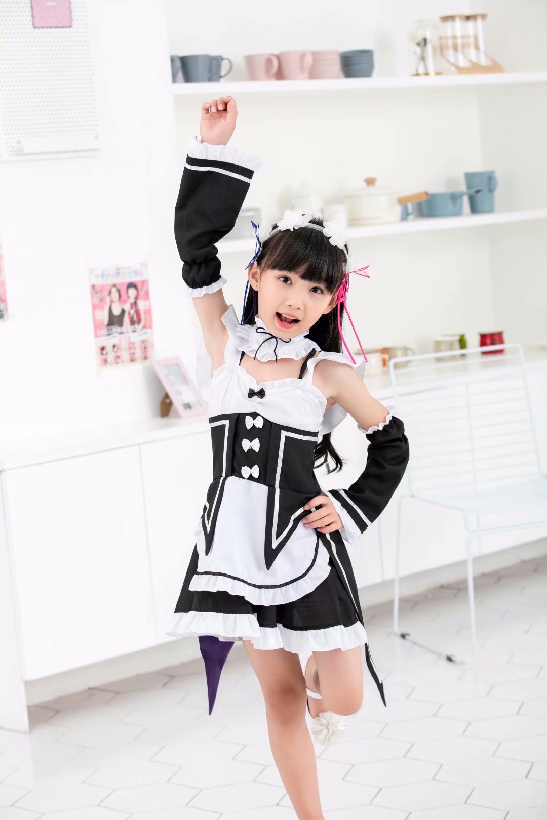 Anime cosplay maid outfit — side view