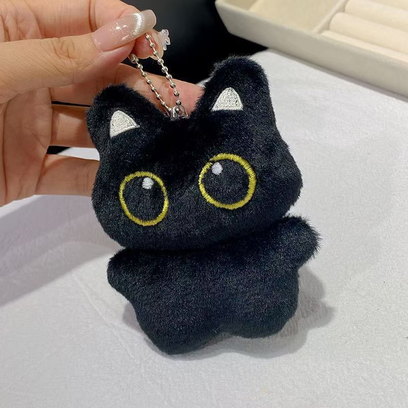 Big-eyed Black Cat Plush Doll Keychain | Magic Stories