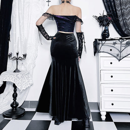 Sexy Hot Girl Dress Dark Goth Elegant Slim-fit Sheath Fishtail Skirt — detail