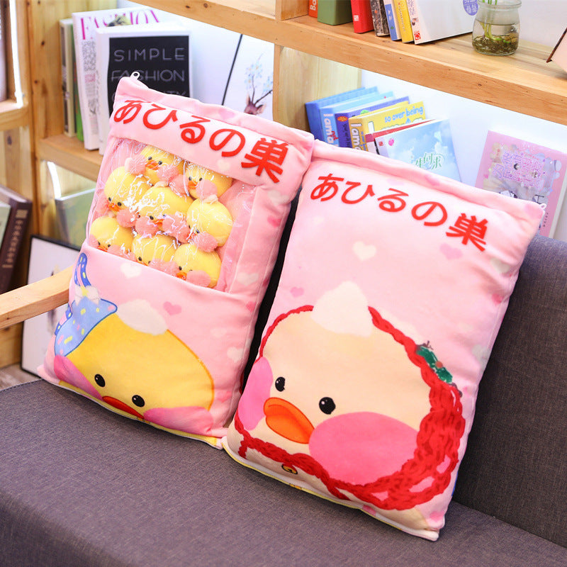 Kawaii 8pcs LaLafanfan Cafe Duck Plush Balls Bag Snack Toy Pillow — back view