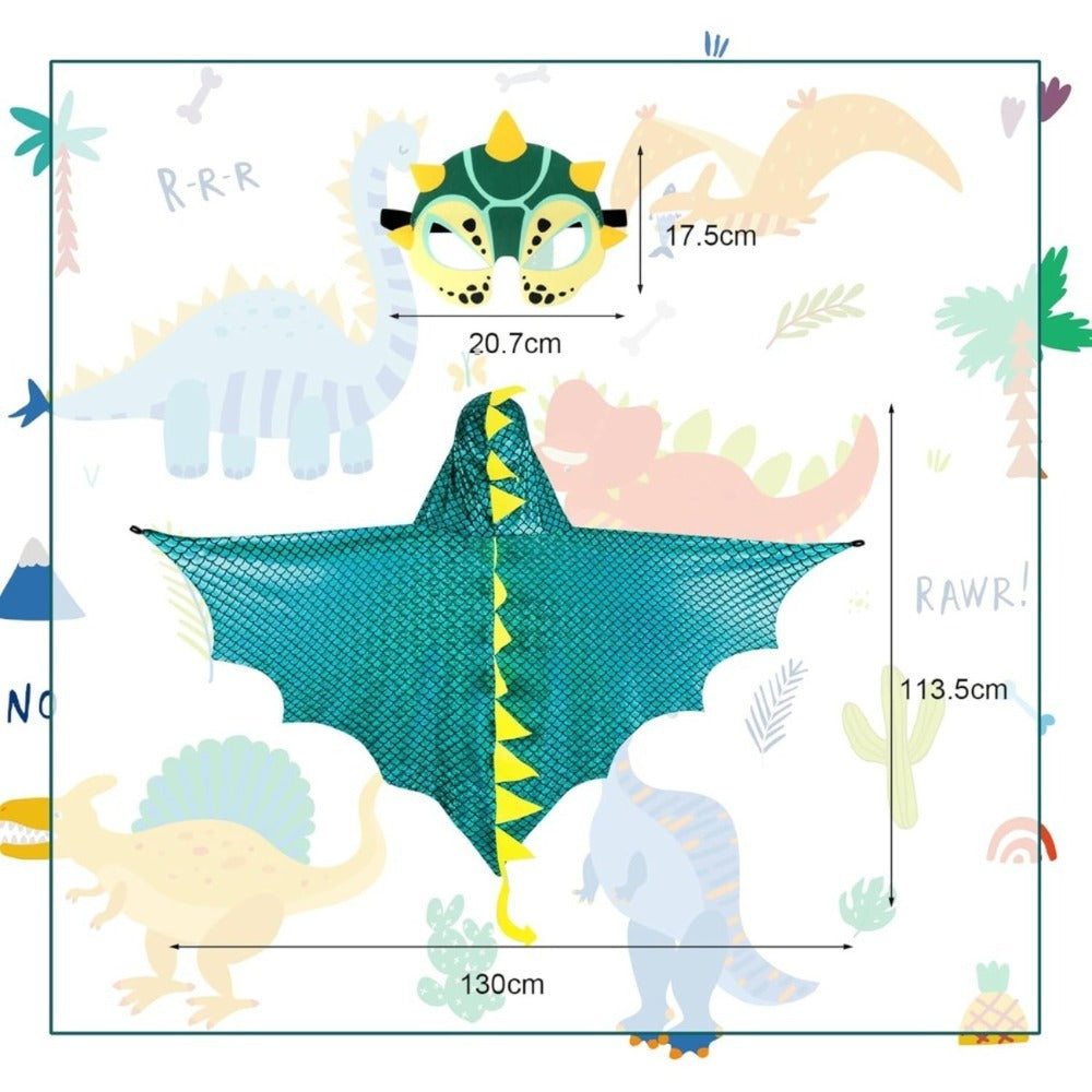 Blue Pterosaur Cape Outfit, 2-Piece Pterosaur Costume For Adults, Dinosaur Cape With Wings In Tiffany Blue, — back view