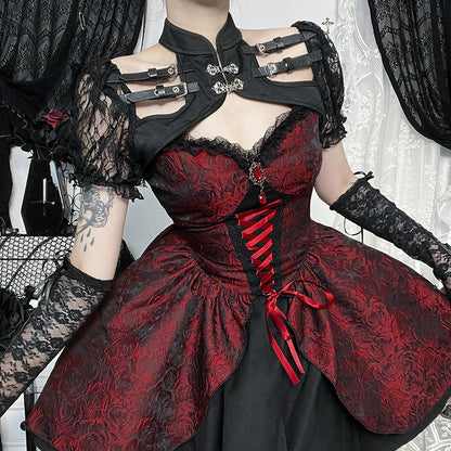 Gothic Black And Red Jacquard Dress | Magic Stories